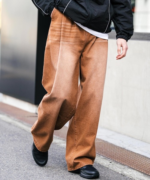ジーンズ メンズ ウオッシュデニム ポケット ワイドレッグ ワンフォークロージング 1111clothing ワイドデニム メンズ
