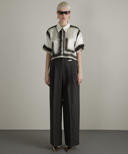 ワイドパンツ スラックス パンツ メランジタックボリュームパンツ / Melange Tuck Voluminous Pants レディースの画像
