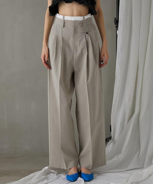 ワイドパンツ スラックス パンツ メランジタックボリュームパンツ / Melange Tuck Voluminous Pants レディースの画像