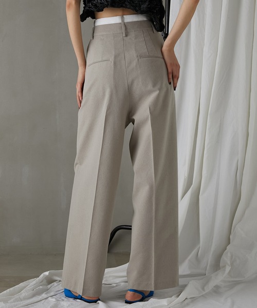 ワイドパンツ スラックス パンツ メランジタックボリュームパンツ / Melange Tuck Voluminous Pants レディースの画像