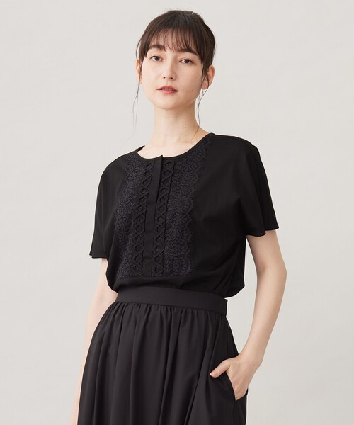 tシャツ コード刺繍胸元レース カットソー レディース 自由区 tシャツ コード刺繍胸元レース カットソー レディース