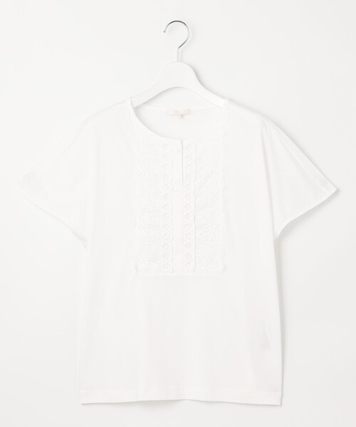 自由区 tシャツ コード刺繍胸元レース カットソー レディース