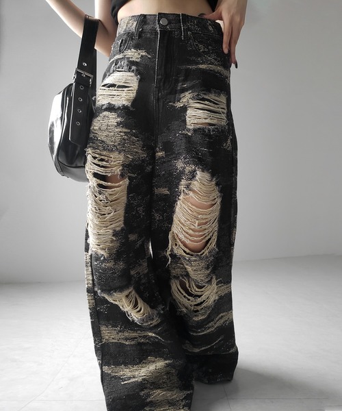 ＬＧＢ スプレーカラークラッシュデニム 2color ／ 4size 】クラッシュダメージバイカラースラブワイド