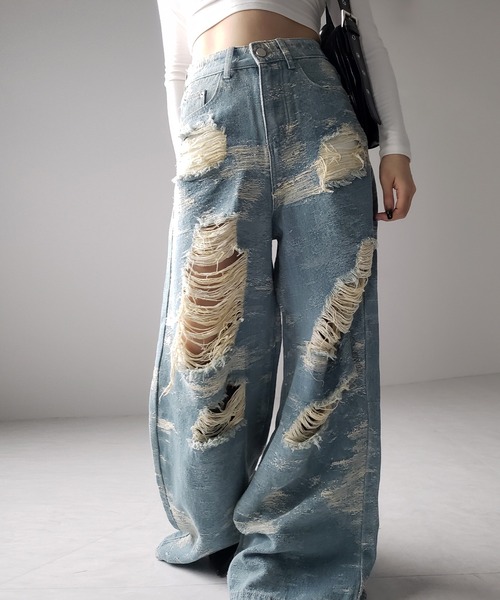 LUCE GARMENT ワイドクラッシュデニム　変形グランジパンツ LUCE GARMENT ワイドクラッシュデニム 変形グランジパンツ