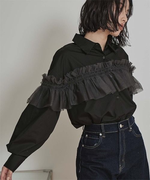 ブラウス シャツ 「MINERTE」「オケージョン」 ruffled tulle blouse / フリルチュールブラウス レディース MINERTE ブラウス シャツ 「MINERTE」「オケージョン」 ruffled