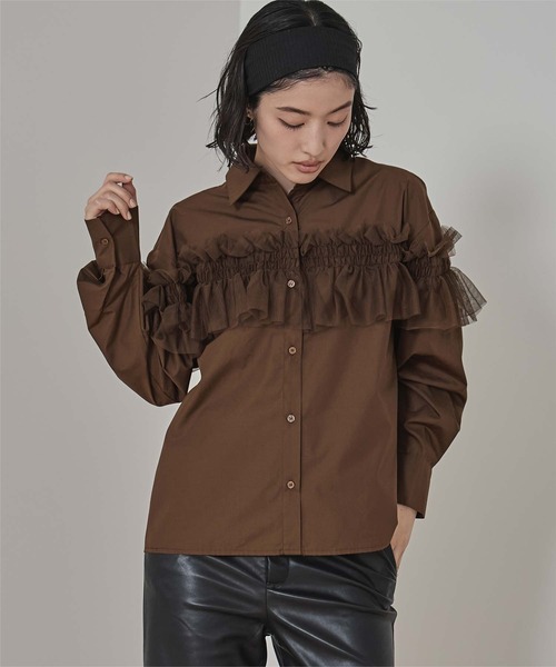 miette ブラウス シャツ チュールフリルシャツ レディース