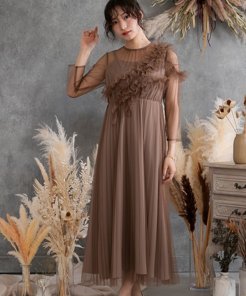 birei ドレス チュールサッシュレイヤードデザインドレス : ZOZOTOWN