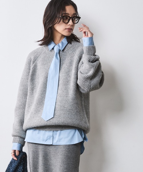 CHIC STYLE ニット セーター 畦編クルーネックニットプル
