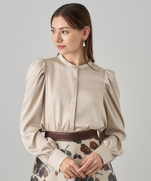 ブラウス シャツ ハンマーサテンパフ袖ブラウス レディース ANAYI ブラウス シャツ ハンマーサテンパフ袖ブラウス