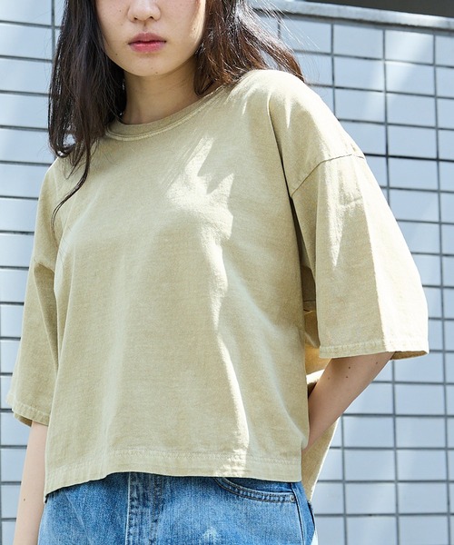 tシャツ ピグメントダイカットオフTシャツ クロップドTシャツ 半袖Tシャツ レディース