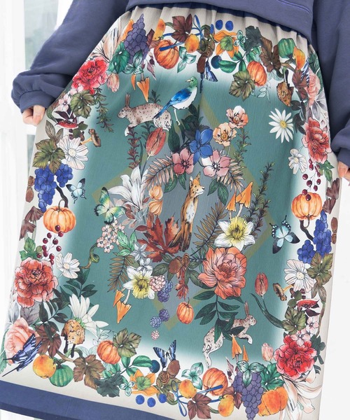 iS ScoLar ワンピース 543249：秋のモチーフスカーフ柄 スウェット  