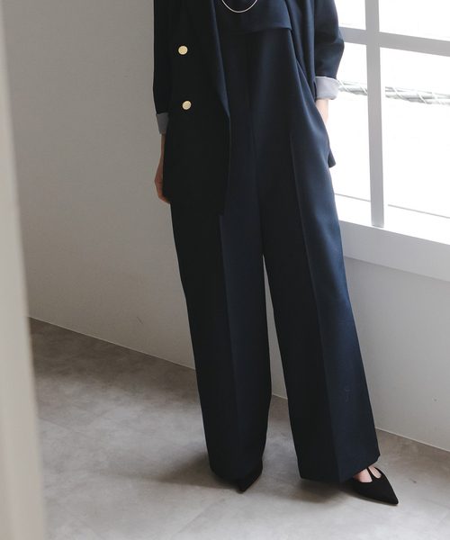 NOBLE トリコチンベアトップパンツ　ネイビー　38 NOBLE｜トリコチンベアトップパンツ | Rakuten Fashion(楽天