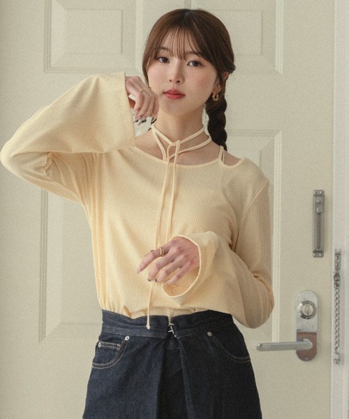 tシャツ フレアスリーブトップス レディース raffime tシャツ フレアスリーブチョーカー付きトップス