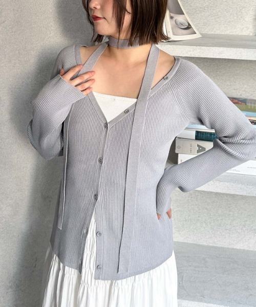 archives（アルシーヴ） カーディガン チョーカーVネックリブニット