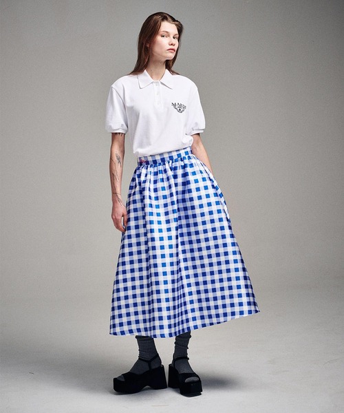 Mardi Mercredi スカート VOLUME MAXI SKIRT MICADO GINGHAM
