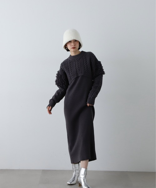 「N.（N. Natural Beauty Basic）」 ニットワンピース MEDIUM チャコールグレー レディース_画像6