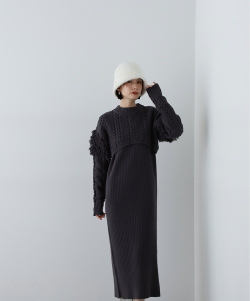 「N.（N. Natural Beauty Basic）」 ニットワンピース MEDIUM チャコールグレー レディース_画像9