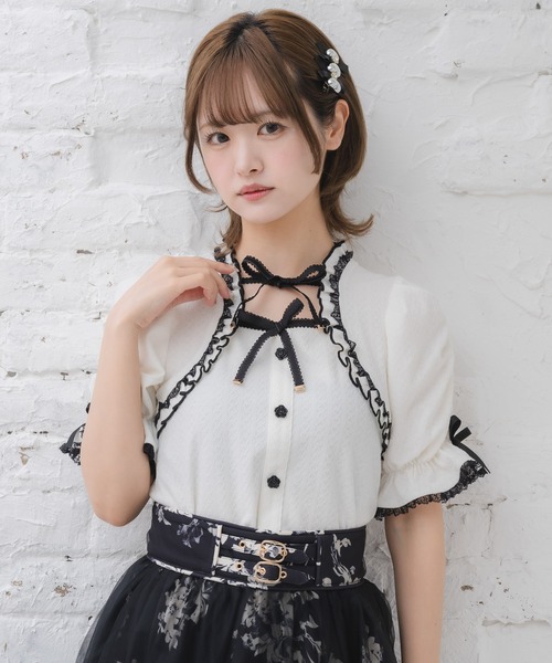 tシャツ Wリボンボレロ風トップス レディース