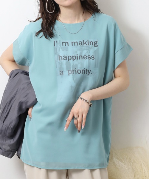 tシャツ BRODIAEA オーガンジー重ねプリント半袖カットソー レディース