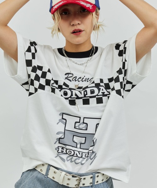 atmos girls tシャツ HONDA x pink Racing Over T-shirt