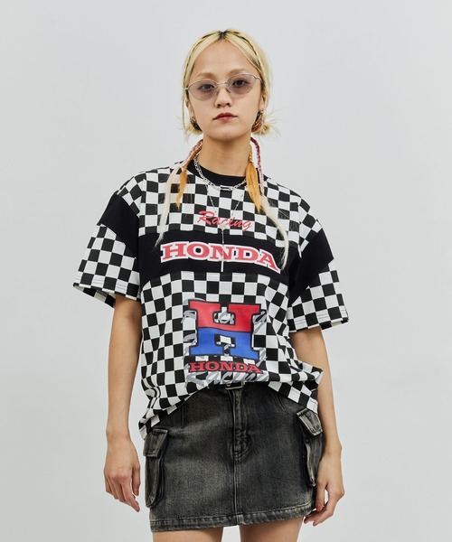 【PURPLE BLAND】駐車場ティー 半袖 atmos girls tシャツ HONDA x pink Racing Over T-shirt