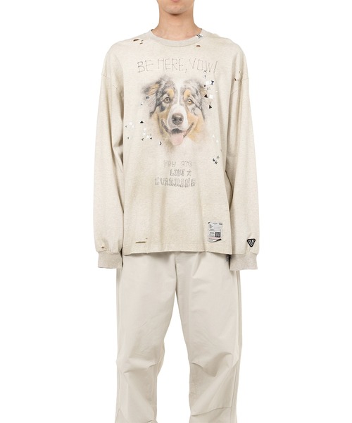 ■ MIHARA YASUHIRO ■ Dog ブリーチ加工 ロンT MAISON MIHARA YASUHIRO tシャツ Dog Printed Embellished