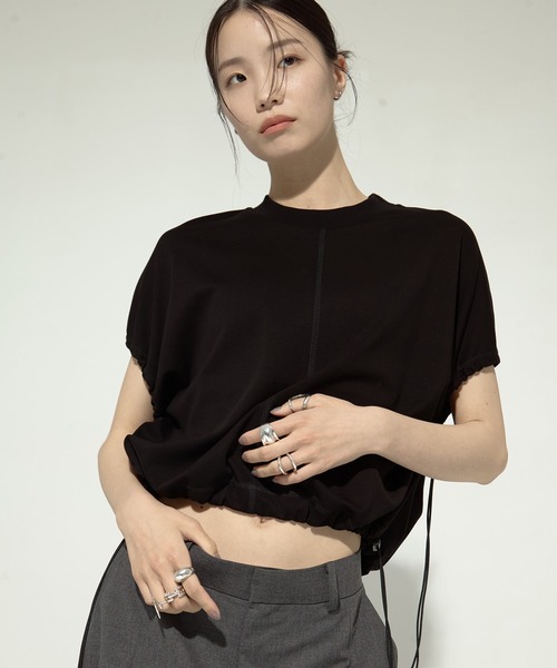 tシャツ 「UJOH/ウジョー」「STUDIOUS別注」Drawcord Short T/ドローコードショートTシャツ レディース