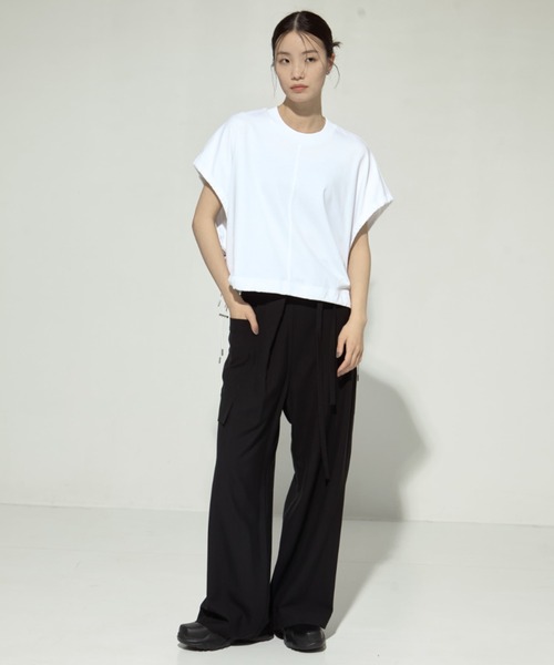 tシャツ 「UJOH/ウジョー」「STUDIOUS別注」Drawcord Short T/ドローコードショートTシャツ レディース UJOH/ウジョー】《STUDIOUS別注》Drawcord Short T/ドローコード