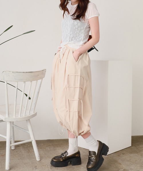 必ず紹介分一読下さいL ROOP TOKYO パンツ サイド紐デザインワイドパンツ レディース