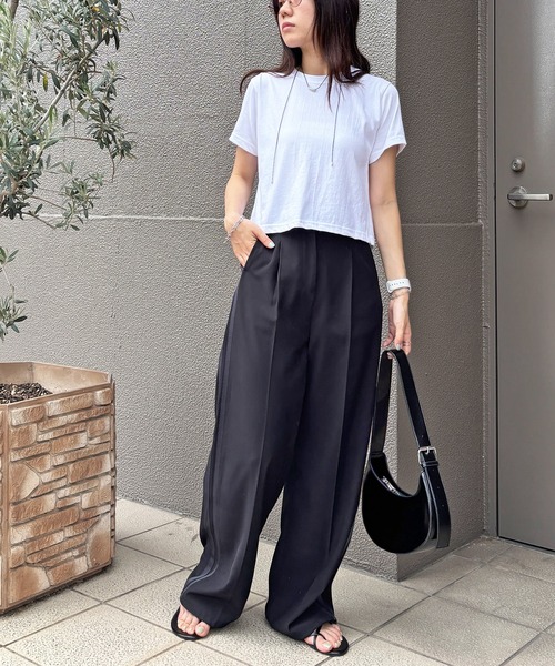 Heyin Seo サイドバックル　ワイドパンツ　スラックス　ブラック セール】SIDE ZIP WIDE SLACKS PANTS/サイドジップワイド