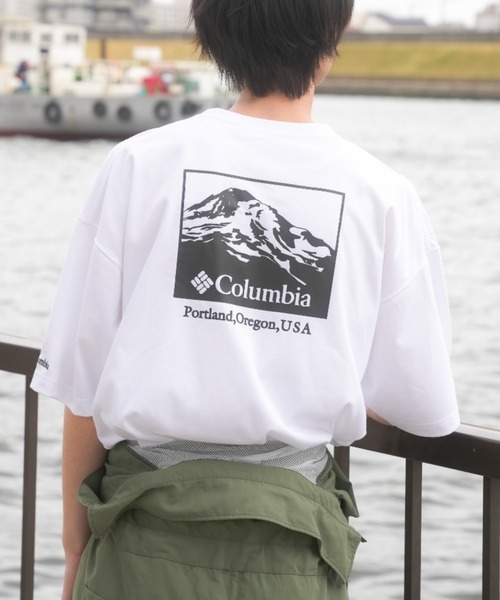 「Columbia」 半袖Tシャツ X-LARGE ブラック×ホワイト レディース