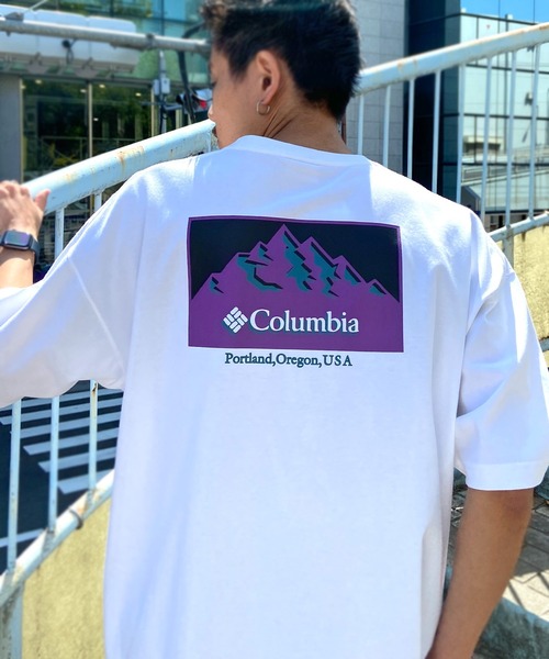 「Columbia」 半袖Tシャツ X-LARGE ブラック×ホワイト レディース