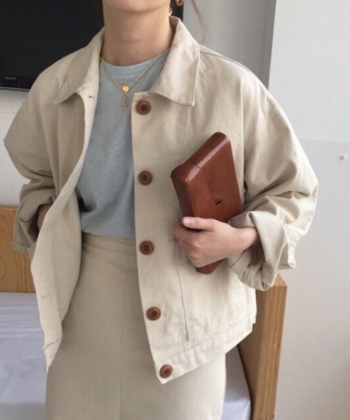 cammie ブルゾン アウター フロントボタン襟付きジャケット レディース