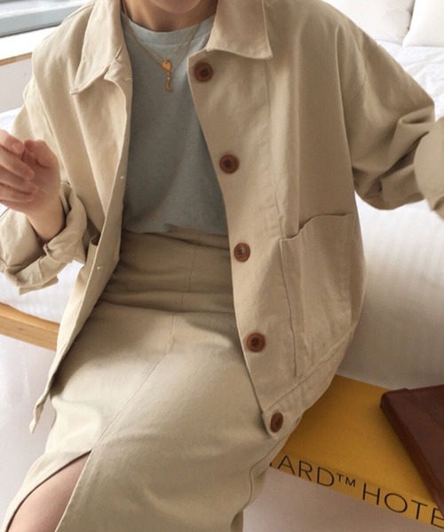 cammie ブルゾン アウター フロントボタン襟付きジャケット レディース