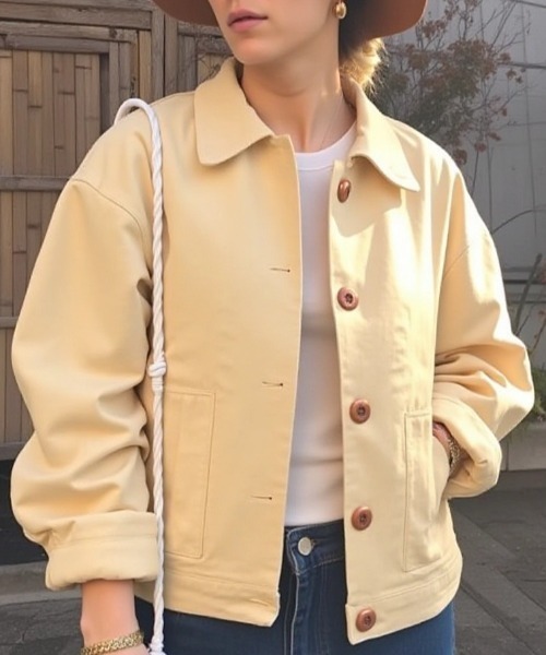 cammie ブルゾン アウター フロントボタン襟付きジャケット レディース