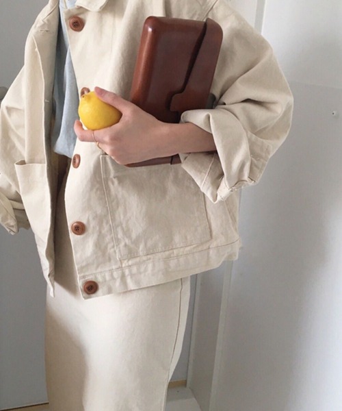 cammie ブルゾン アウター フロントボタン襟付きジャケット レディース