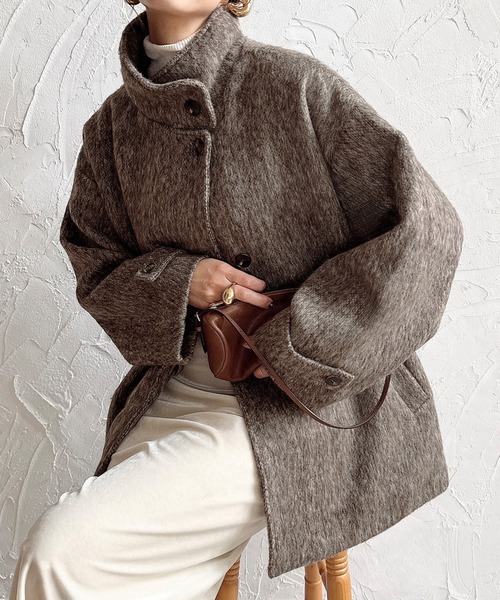 JUNOAH（ジュノア） コート アウター スタンドカラーシャギーコート