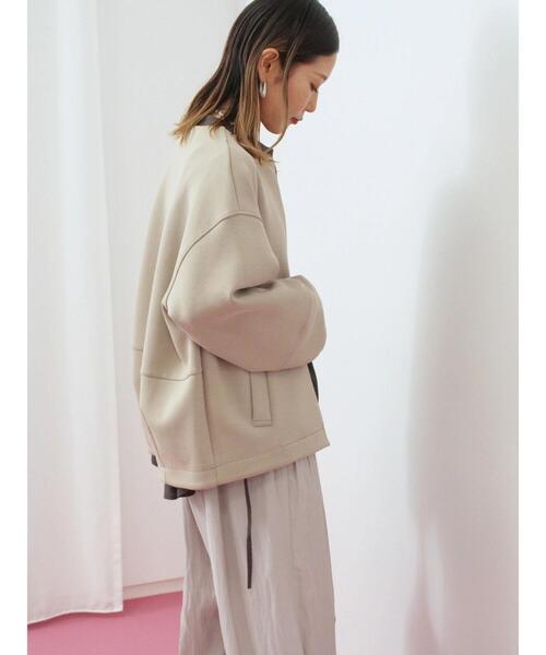 Samansa Mos2 blue ジャケット ノーカラージャケット ダンボールクルー