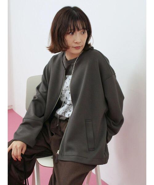 Samansa Mos2 blue ジャケット ノーカラージャケット ダンボールクルー