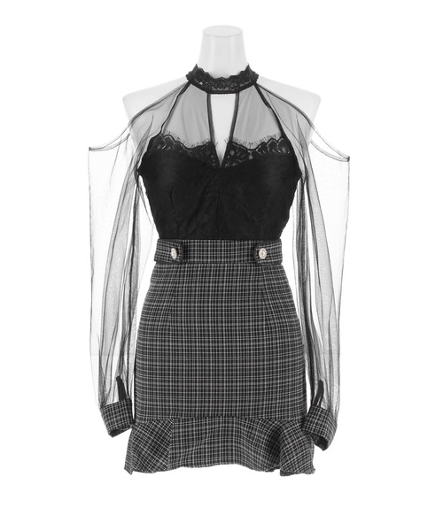 DAZZY（デイジー） ドレス シアーレース オープンショルダー 長袖