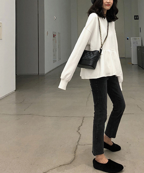 「JUNOAH」 スウェットカットソー MEDIUM ブラック レディース_画像2