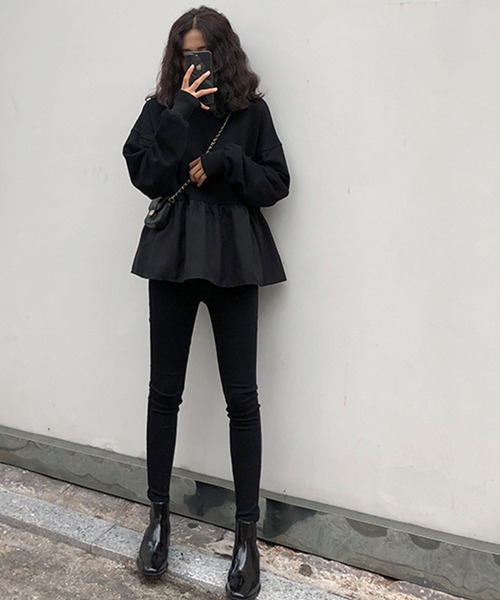 「JUNOAH」 スウェットカットソー MEDIUM ブラック レディース_画像4