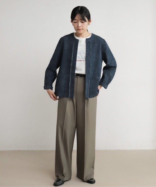 ジャケット ノーカラージャケット フリンジデニム ノーカラー