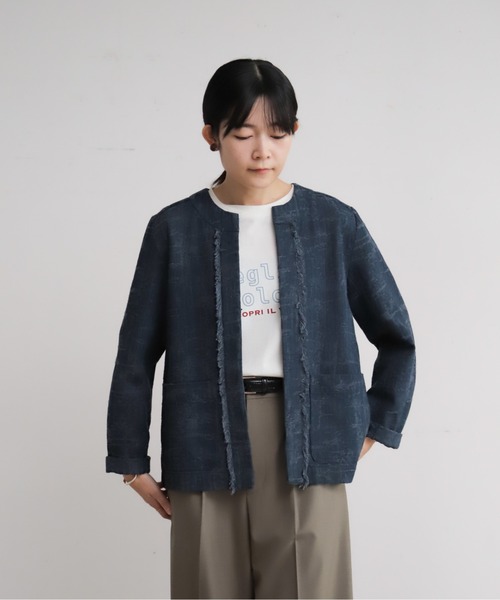 M'S GRACY フリンジデニム ジャケット　ノーカラー　カメリア ジャケット ノーカラージャケット フリンジデニム ノーカラー