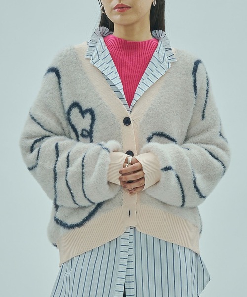 ローズバッドのカーディガン ROSE BUD（ローズバッド） カーディガン LINE JACQUARD KNIT CARDIGAN