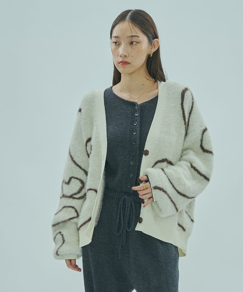 ROSE BUD（ローズバッド） カーディガン LINE JACQUARD KNIT CARDIGAN