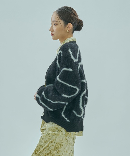 ROSE BAD ジャガードカーディガン ROSE BUD（ローズバッド） カーディガン LINE JACQUARD KNIT CARDIGAN