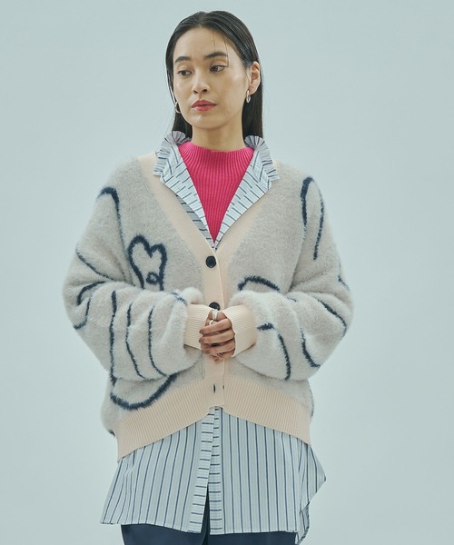 ROSE BUD（ローズバッド） カーディガン LINE JACQUARD KNIT CARDIGAN