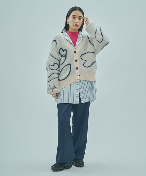 ROSE BAD ジャガードカーディガン ROSE BUD（ローズバッド） カーディガン LINE JACQUARD KNIT CARDIGAN