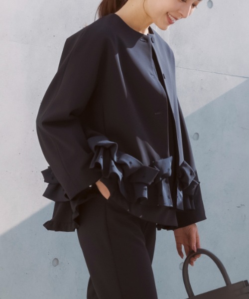 SONO ソーノ パピヨンジャケットブラウス ネイビー Sono（ソーノ） ジャケット ノーカラージャケット 「SONO/ソーノ